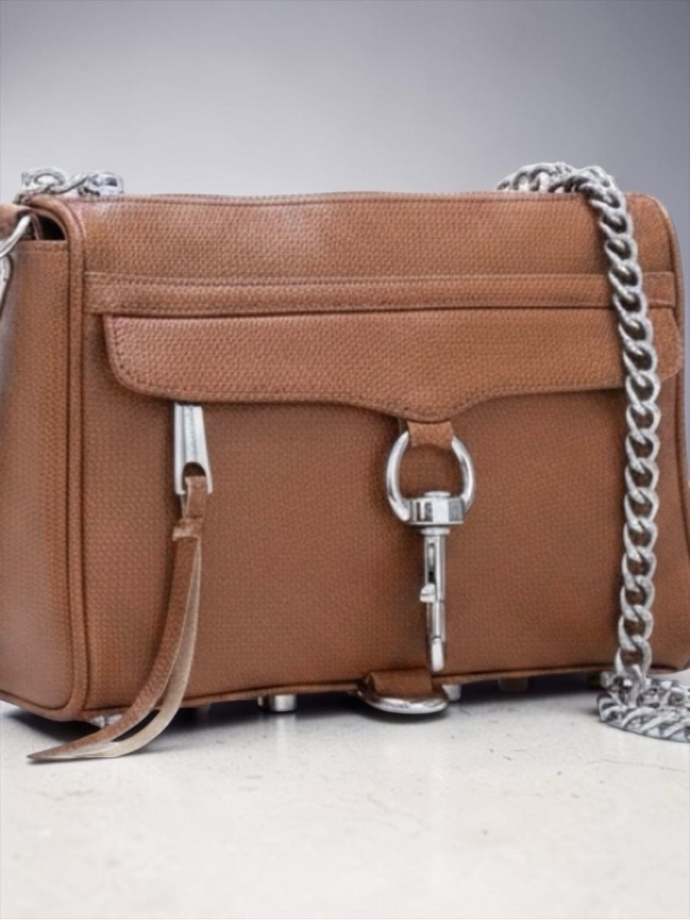 Rebecca Minkoff Mini Mac Crossbody Bag Saddle Brown Leather Silver Hardware NWOT